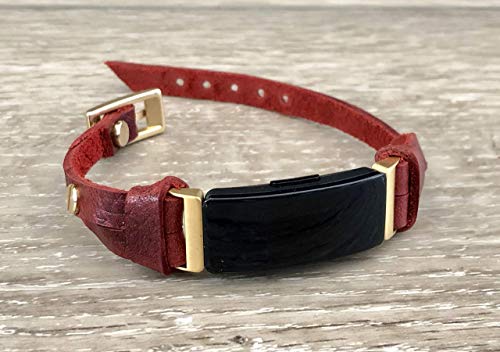 Red Leather Fitbit Inspire HR Band Classic Adjustable Size Fitbit Inspire Bracelet Slim Minimalist Gold Accents Handcrafted Fitbit Wristband Jewelry