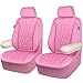 CAR PASS Piping Luxury Leather Two Front Car Seat Covers, Cute Girly Waterproof Anti Slip Seat Covers Compatible with Front Seat Armrests,Universal Fit for Suvs,Vans,Trucks,Airbag Compatible(All Pink)