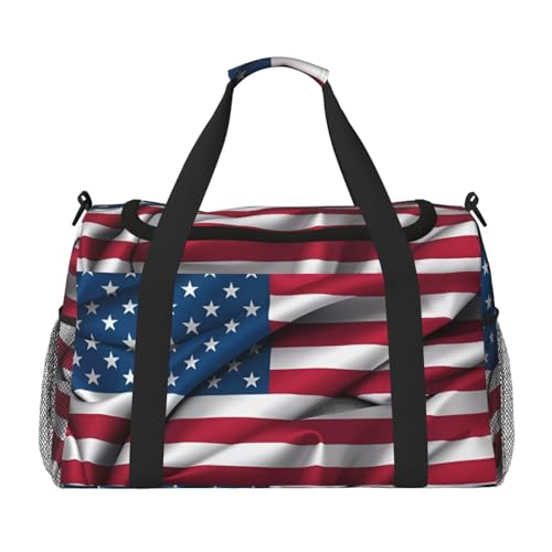 Large Travel Duffel Bag,American Flag Print Men Sports Tote Gym Bag,Shoulder Weekender Handbag Overnight for Women