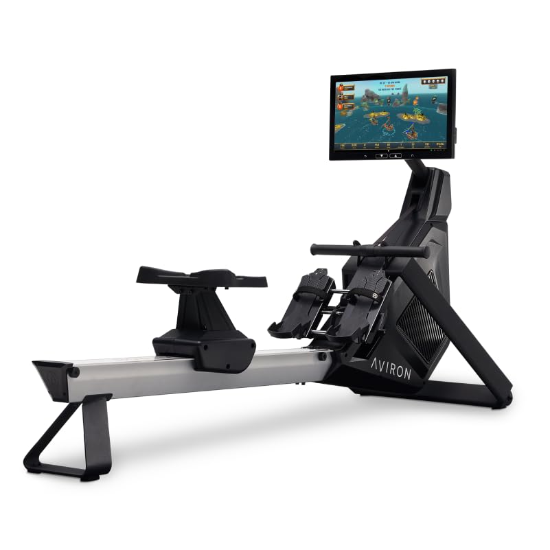 Strong Series Rower: 22" HD Touchscreen, Dual Air & Magnetic Resistance up to 100 lbs. Game-Based Workouts, Streaming, Compact Design, Black