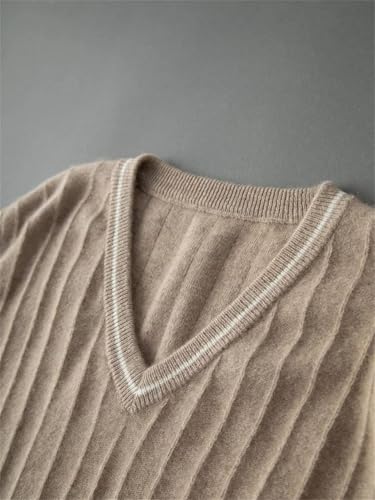 Men's V-Neck Cashmere Waistcoat Striped Knitted Sleeveless Pullover Sweater Vest Top3