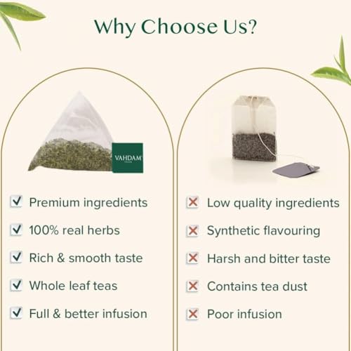 VAHDAM, Mint Green Tea Bags (30 Count) 100% Pure Leaf Tea, High Grown, Low Caffeine, Non GMO, Gluten Free | Individually Wrapped Plant-Based Pyramid Tea Bags | Direct from Source
