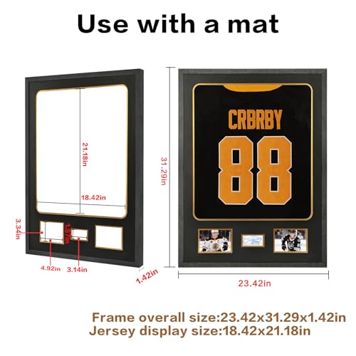 Image of Jersey Frame Display Case with Picture Slots & Tempered Real Glass | Jersey Frame Display Case, with Picture Slots & Tempered Real Glass, Signature for Shirt Uniform, Two 4x6 Photos, Black