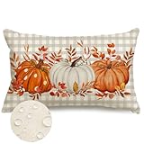 RABUSOFA Fall Outdoor Pillows 12x20 Inch Outdoor Waterproof Autumn Decorations for Home Gray Buffalo Check Polka Dot Pumpkin Thanksgiving Decor Decorative Throw Pillowcases for Couch Burnt Orange