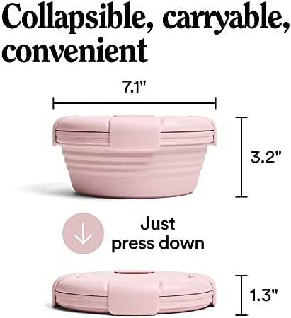 STOJO On The Go Collapsible Bowl - 36oz / 1.1L - Reusable Travel Lunch Bowls - Folding Silicone Storage Container - Nestable & Stackable - Dishwasher & Microwave Safe - Carnation