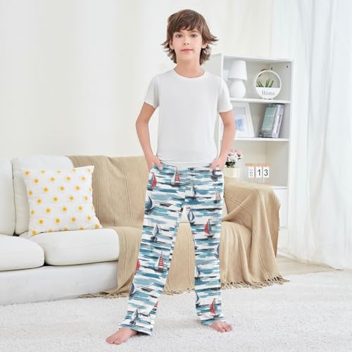 Boys' Pants Ship Sailboat Sea Wave Long Bottoms Jogger Pants Elastic Waist Trousers with Pockets S-XL3