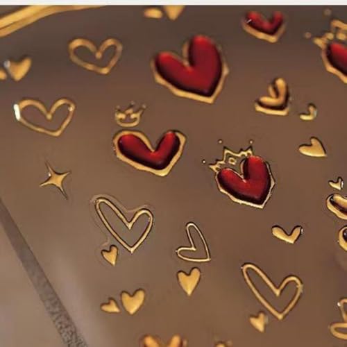 Image of 5D Embossed Heart Nail Stickers for Nails Art Gold Red Nail Art Stickers Self Adhesive Valentine's Day Nails Decals Glossy with Design for Women Manicure Supplies Decorations Accessories
