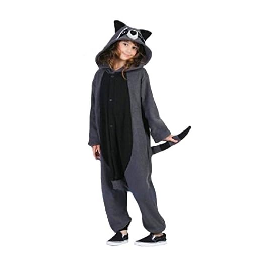 wotogold Damen Tier Waschbär Pyjamas Cosplay Kostüme Large Grau