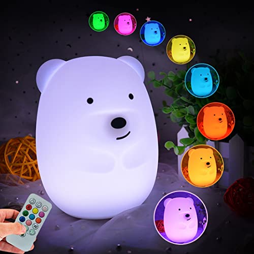 Image of Bear Night Lights for Kids, Bedside lamp for Children, Baby Nursery Light - Break Resistant /Eye Caring /Adjustable Brightness Color /Time Setting /Gifts for Kids Babies Boys Girls - Medium