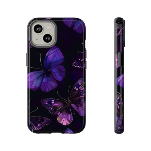 Coque iPhone 14 motif papillon violet rigide et brillante