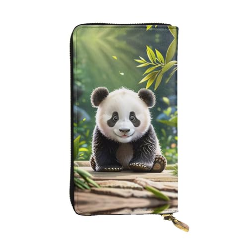 Women's Long Cash Wallet, PU Leather Elegant Clutch Change Purses with Zipper, Travel, Gifts (Cute Panda Print)