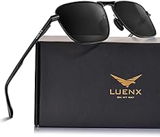 LUENX Rectangular Aviator Sunglasses for Men Women Polarized Square Metal Frame - UV 400 Protection 60MM