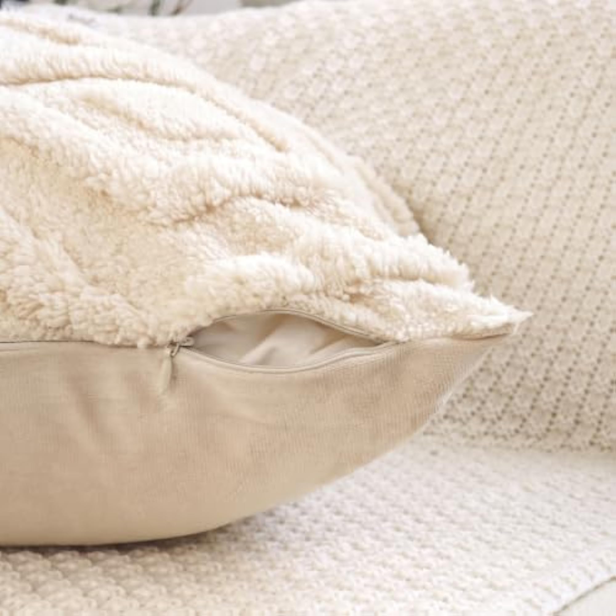 Faux Fur Beige Throw Pillow Covers 20x20, Decorative Gift