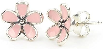 Stone BeadsStonebeads Pink Cherry Blossom Flower Stud Earrings in 925 sterling silver with pink enamel flowers.