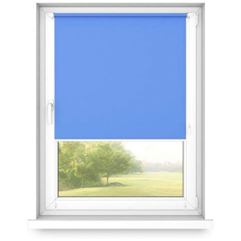Roller Blinds non-invasion free-hanging made to measure 12 colours 24 sizes, 300x1800mm, Blue Sky, White Equipment, Right-side control Cover