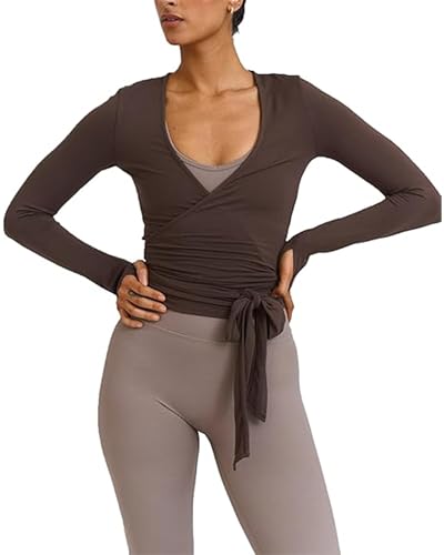 Felcia Damen Y2K Kreuzgebundenes Wickel-Oberteil Coquette Langarm...