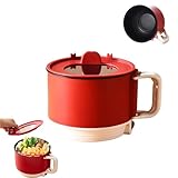 Multifunctional Electric Cooker, 1.5L Portable Non-stick Coated Electric Pan, Multi Cooker Pan With Lid, Mini Ramen Cooker with Over-Heating Protection Boil Dry Protection, Cook Various Dishes (Red)