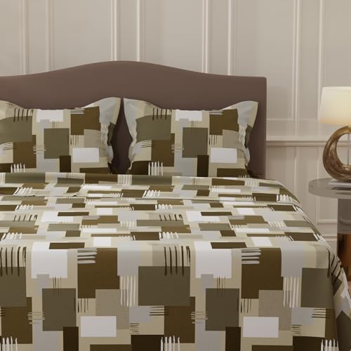 Image of Layers 100% Cotton Bedsheet for Double Size Bed | Lumina Floret Collection | 144 TC Soft & Breathable | Floral Print with 2 Pillow Covers | Wrinkle Free & Colorfast | 3 Piece Bedding Set - Grey
