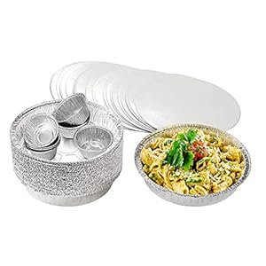 25 stuks wegwerp ronde vormen aluminiumfolie schalen Tray 23 cm 1400 ml met 8 stuks 8 cm 100 ml eierbakblik mold, pannen levensmiddelenbakjes aluminium bakjes voor koken, roosteren, braden en bakken