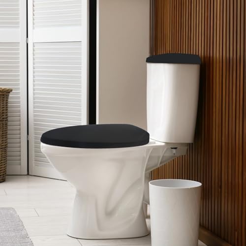 Sliverdew Toilet Lid Cover and Toilet Tank Lid Cover Toilet Cover with Elastic Bottom Fabric Cover for A Lid Toilet Tank Toilet Top Cover Back of Toilet Tank Cover Replacement (Black) - Thumbnail 5