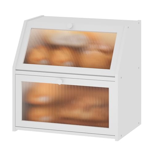 Vriccc White Bread Box, Extra Large Bamboo Wood Bread Box, White Bread Storage Container