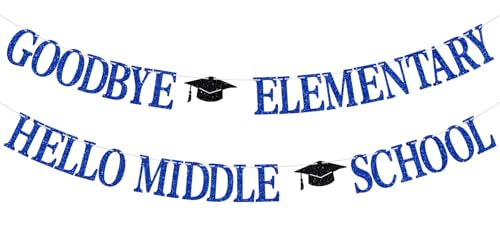 Goodbye Elementary Hello Middle School Banner, 5th Grade Grad Sign, Class of 2026 Elementary School Graduation Party Decorations Supplies
