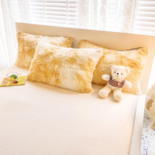 Flauschige Bettwäsche 135x200 Plüsch Langhaar Beige Gelb Winter Warm Biber – Ansicht 6