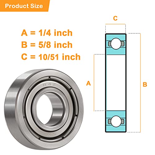 10 Pcs R4-Zz(1/4 X 5/8 X 10/51 Inch) Premium Double Metal Shielded Radial Ball Bearing - Deep Groove Bearing - High Speed - Compatible For Electric Motor Applications #TOP1