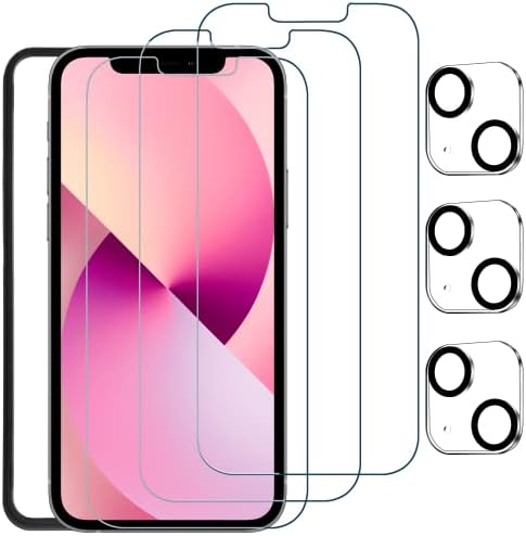 VAKS Screen Protector for iPhone 13 with Camera Lens Protector, Ultra HD Screen Tempered Glass,9H Hardness Scratch Resistant and anti-fingerprint,[3+3 Pack]