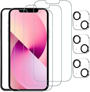 VAKS Screen Protector for iPhone 13 with Camera Lens Protector, Ultra HD Screen Tempered Glass,9H Hardness Scratch Resistant and anti-fingerprint,[3+3 Pack]
