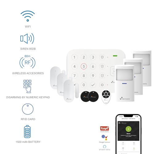 Miniatura 2 de Nivian Sistema De Alarma Wifi Para Casa Sin Cuotas Kit Completo Con Sensor De Movimiento, Sensor De Puerta, Mando A Distancia Y Tarjetas Rfid Alarma Inteligente Con App, Anti Sabotaje, Kit Premium
