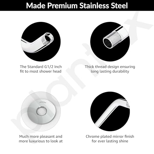 Image of Plantex 9-Inch Round Bend Shower Arm for Overhead Shower /Stainless Steel Shower Pipe /Wall Mount Bathroom Fitting with -Inch Thread - Pack of 1 (Chrome)