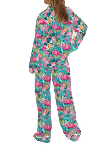 Image of SHESHOW Satin Pajamas Set for Women Set Long Sleeve Button Down Pjs Sets 2 Piece Loungewear Animal Sleepwear XS-XXL