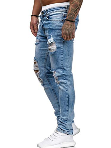 Andongnywell Destroyed Mens Slim Denim Straight Biker Skinny Jeans Stretchy Ripped Hole Pants Straight Holes Hip Hop Jeans3