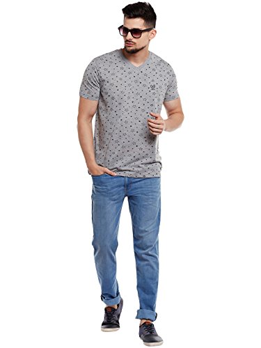 Image of Printed V Neck Cotton Tshirt for Men(Pack of 1)-VEE-Print-NO.1-01-BLK-P-P3230