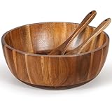MYRAINBOW Wooden Salad Bowl Set 11.8 Inch – Acacia Large Wood Salad Bowl with Wooden Serving Utensils, Big Salad Bowls for Fruits, Food Serving & Hosting Family Gatherings