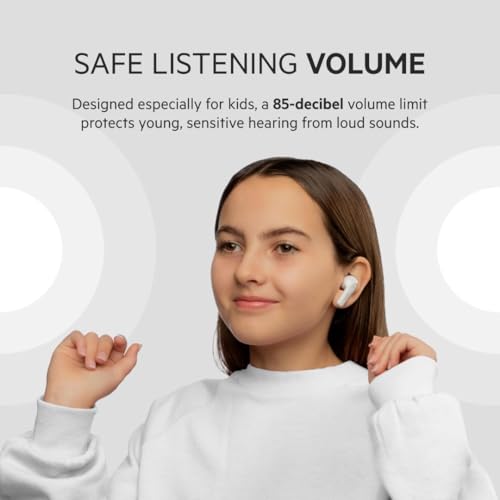 Image of Belkin SOUNDFORM Nano True Wireless Earbuds for Children, Max. 85 dB, Hearing Protection, for Remote Education, IPX5, 24 Hours Playback, for iPhone, Galaxy, Pixel, White, 40 - 65 inches, 120,