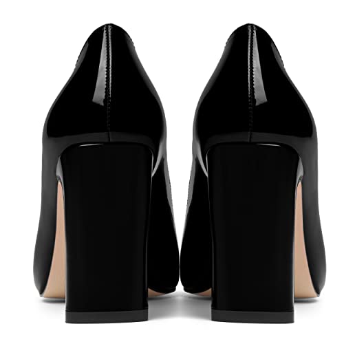 MOVINSTEPS Womens Pointed Toe Sexy Patent Slip On Dating Block High Heel Pumps Shoes 3.3 Inch4