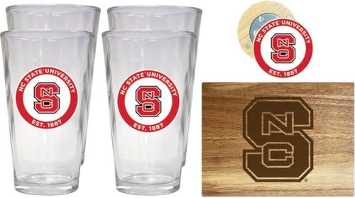 Pack de cocina oficial NC State Wolfpack con 4 vasos y tabla