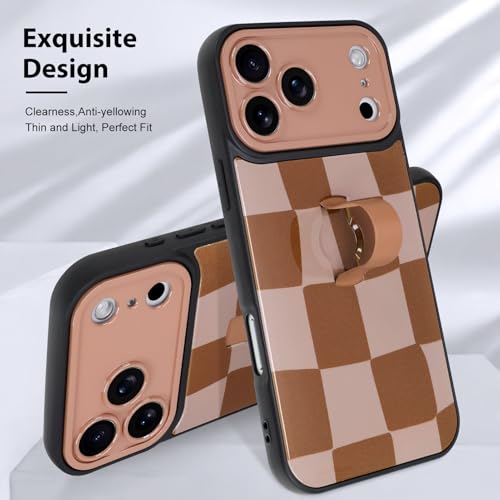 KANGHAR Compatible with iPhone 17 Pro Max Case 2025, Silicone Checkered Cute Pattern, Wristband Kickstand Camera Protection Soft Slim Cover for Girls Women -Brown by KANGHAR - Used condition - Image 3