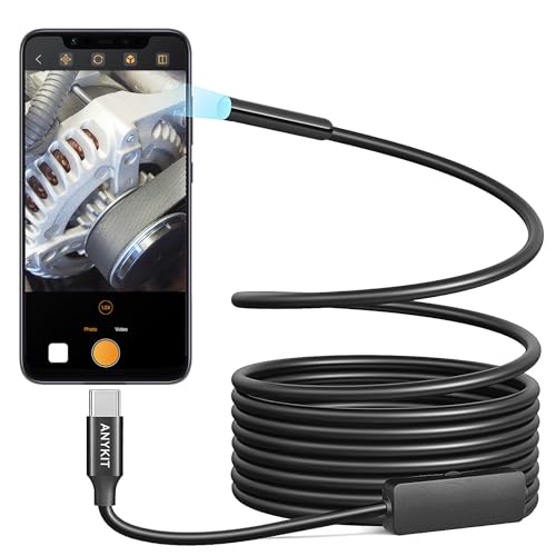 Anykit Endoscope Camera, 2 in 1 USB Inspection Camera with 8 LED Lights, Borescope with 10ft Semi-Rigid Cable, Type-C Snake Camera, IP67 Waterproof Scope Camera for iPhone, iPad, OTG Android Phone