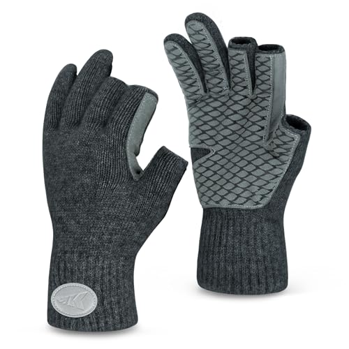 KastKing Bully Wooly 3-Cut Fingerless Fishing Gloves, Ice Fishing, Wool Gloves, Cold Weather Thermal Warm Knit Glove for Running, Driving, Hunting, Hiking, Winter Gloves for Women & Men