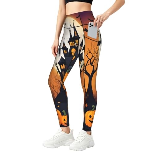 Pantalones de yoga para mujer con bolsillos elásticos Happy-Halloween-Vector 1