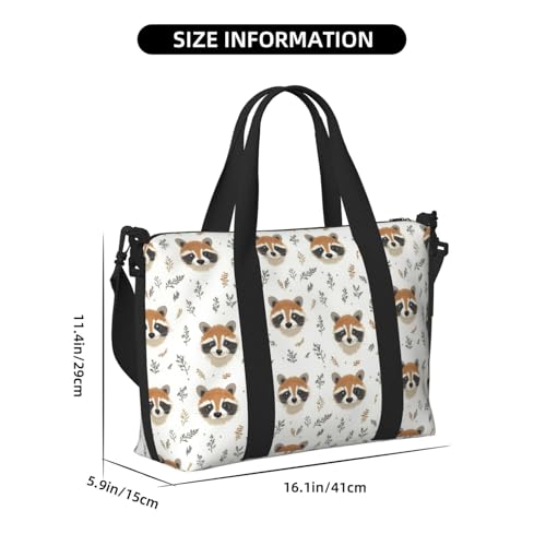 Laptop Tote Bag for Women Work - Floral Raccoon Cute Print Overnight Weekender Bags for Women Travel, Gym Duffle Bag for Men, Personal Item Crossbody Travel Bags for Men Carry On2