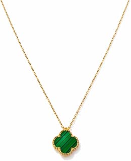 Double-Sided Green Malachite Lucky Pendant Necklace for Women, Dainty Vintage Style Jewelry Gift for Her, Rose Gold Four L... Price In India