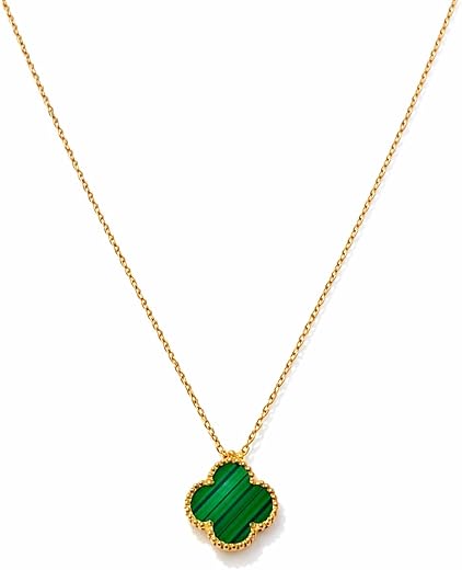Double-Sided Green Malachite Lucky Pendant Necklace for Women, Dainty Vintage Style Jewelry Gift for Her, Rose Gold Four L...