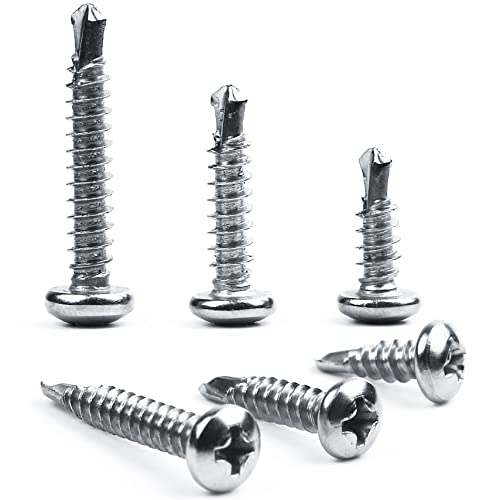 Jetovo 150 Pack 410 Stainless Steel Pan Head Phillips Self Drilling Screws Sheet Metal Tek Screws Assortment Kit - Size: #8 x 1/2" #8 x 3/4" #8 x 1 by Jetovo - Used condition - US$7.91
