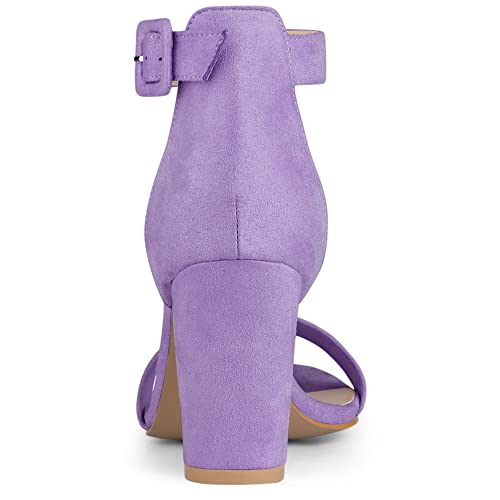 Image of Allegra K Women's Open Toe Chunky High Heel Buckle Ankle Strap Sandals | 3 3 /8 inches Heels with Faux Suede, Comfortable Block Heels Sandal for Women, Summer Dressy Shoes