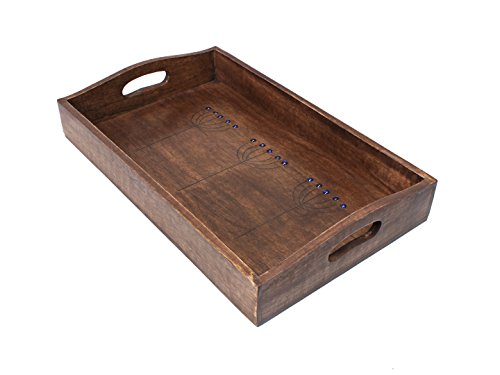 Store Indya Vintage Wooden Serving Tray Wood Hand Carved with Handle Large Brown 16 X 10 Inches