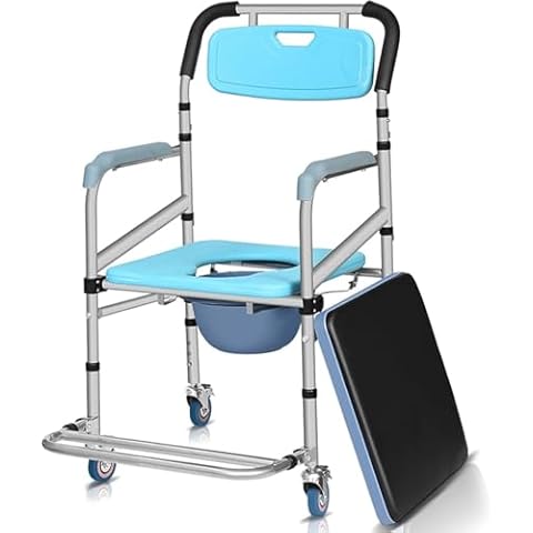 Shower Chair with Wheels 330 lbs Weight Capacity Bedside Commode Chair Rolling Bath Chair for Handicap, Toilet Chair for Elderly and Disabled (White, 330LB) (White) Cover